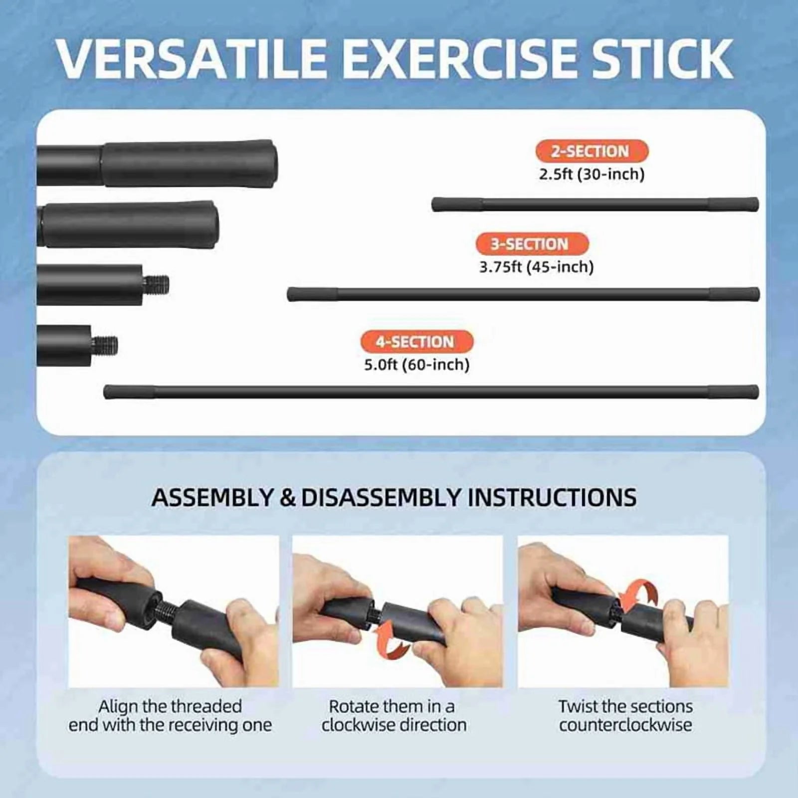Adjustable Yoga Stretch Stick (5 ft)