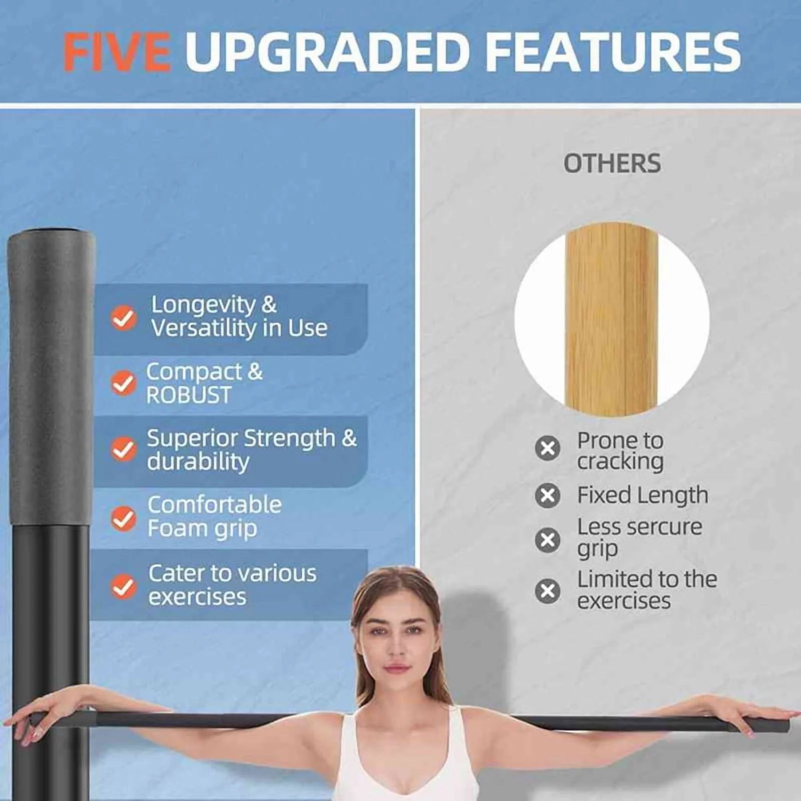 Adjustable Yoga Stretch Stick (5 ft)