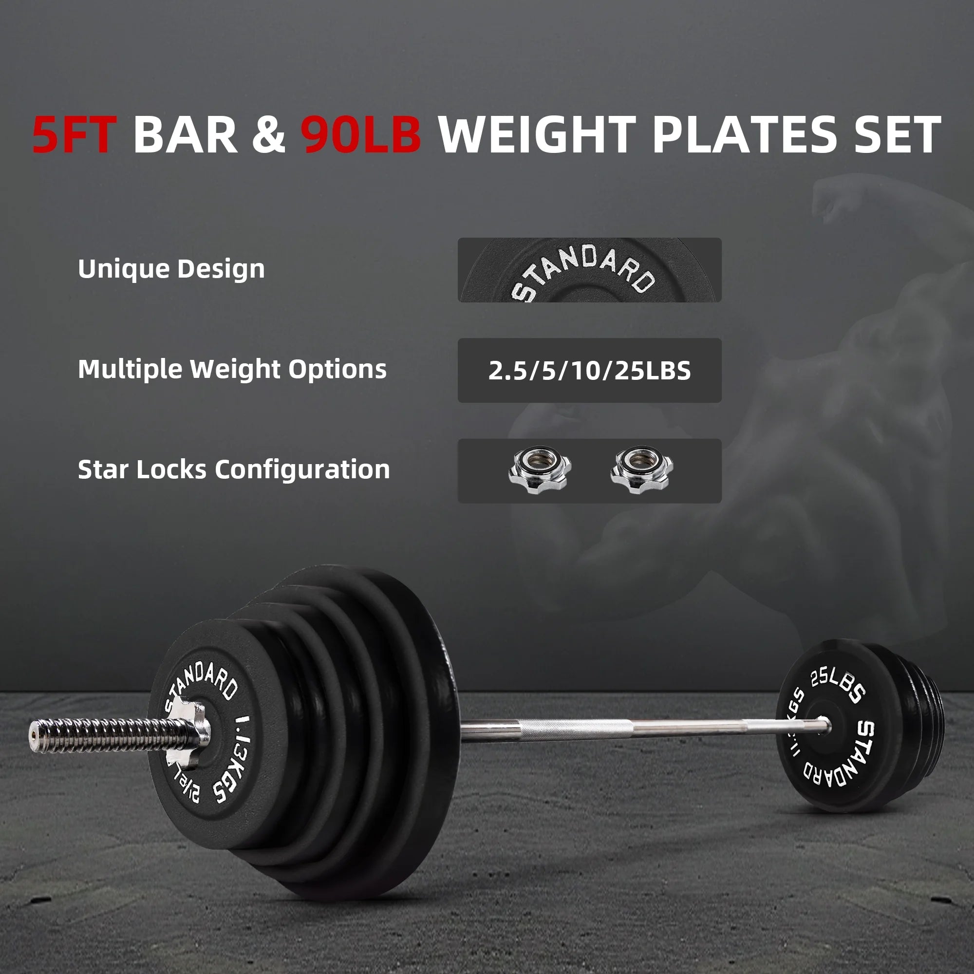 Cast Iron Barbell & Weight Set (90 lb)