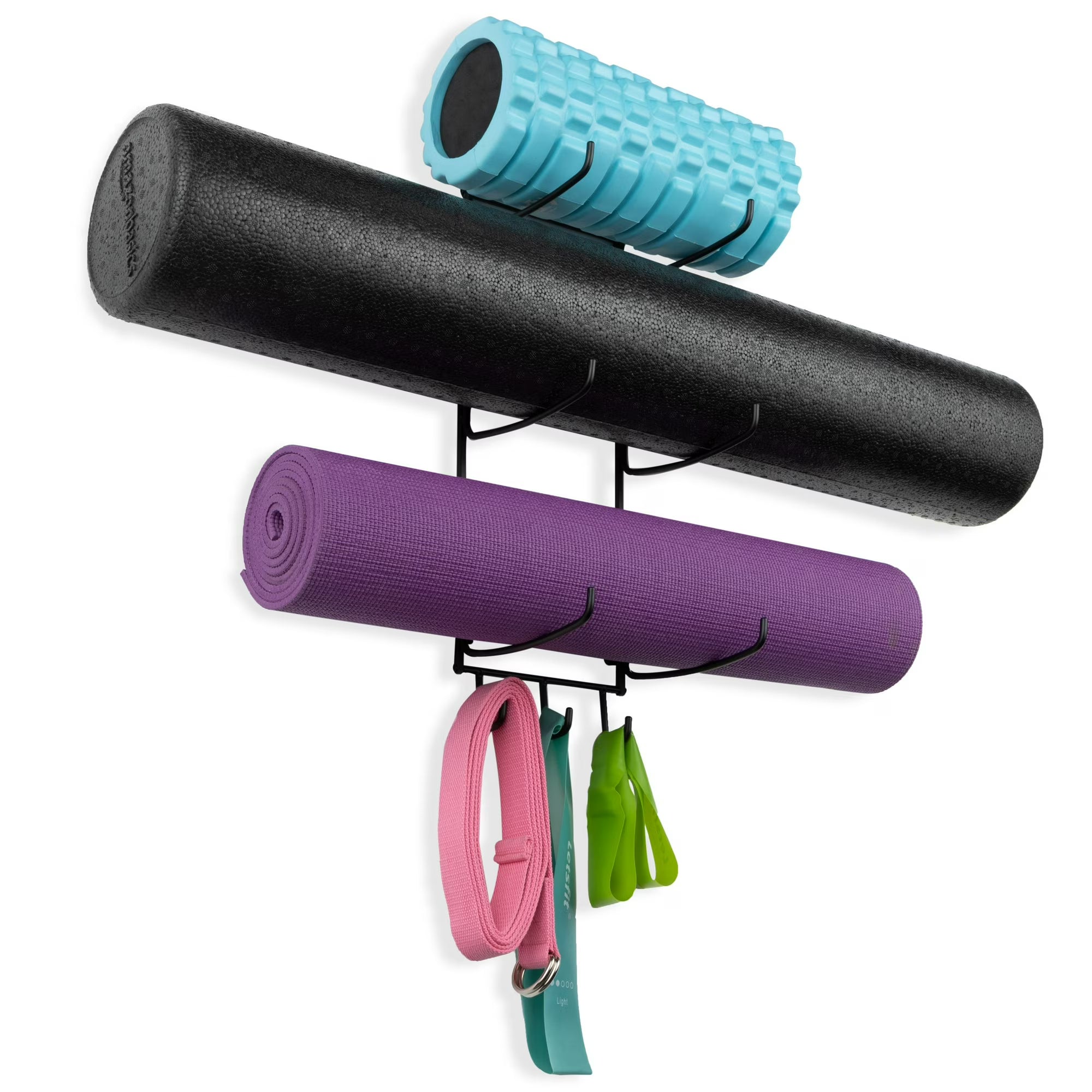 Wall-Mounted Yoga Mat & Foam Roller Rack