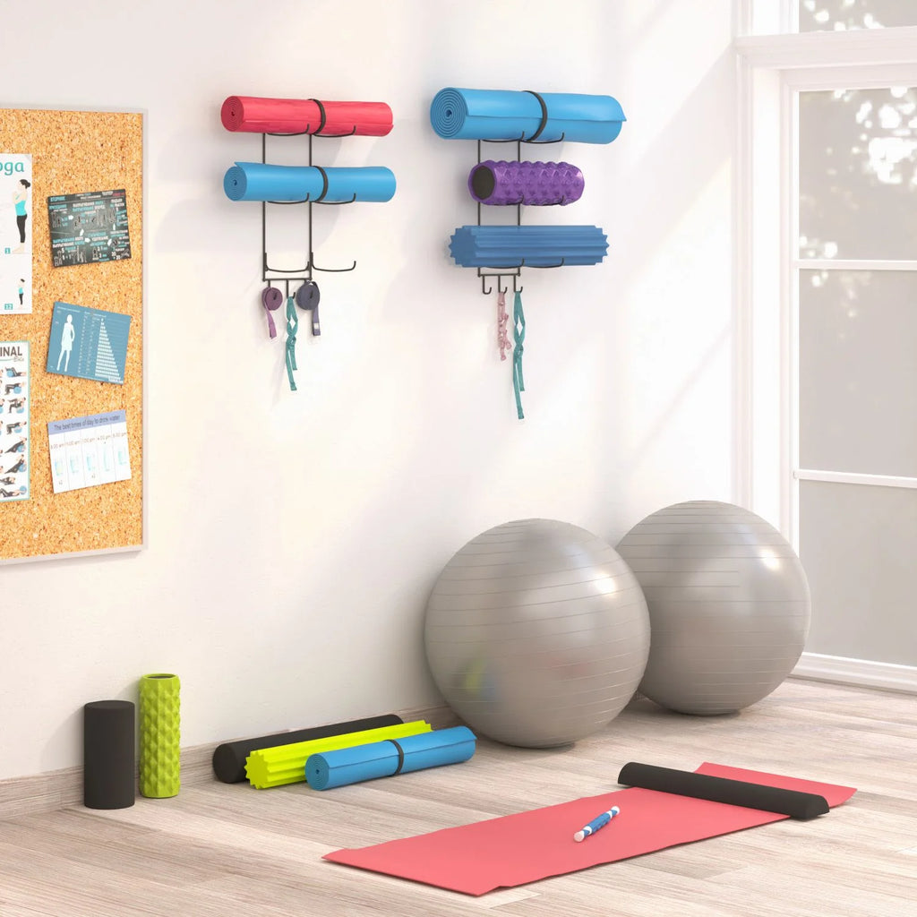 Wall-Mounted Yoga Mat & Foam Roller Rack