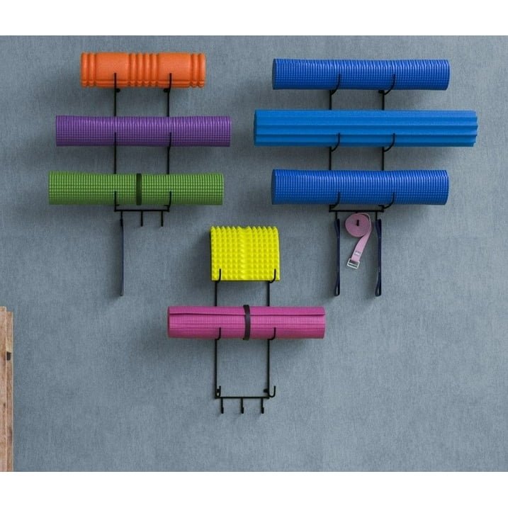Wall-Mounted Yoga Mat & Foam Roller Rack