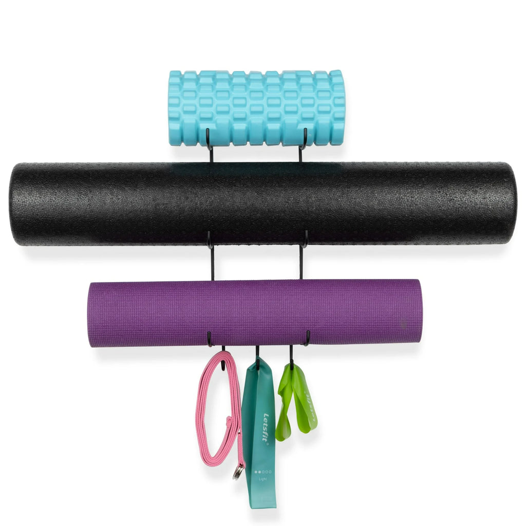 Wall-Mounted Yoga Mat & Foam Roller Rack